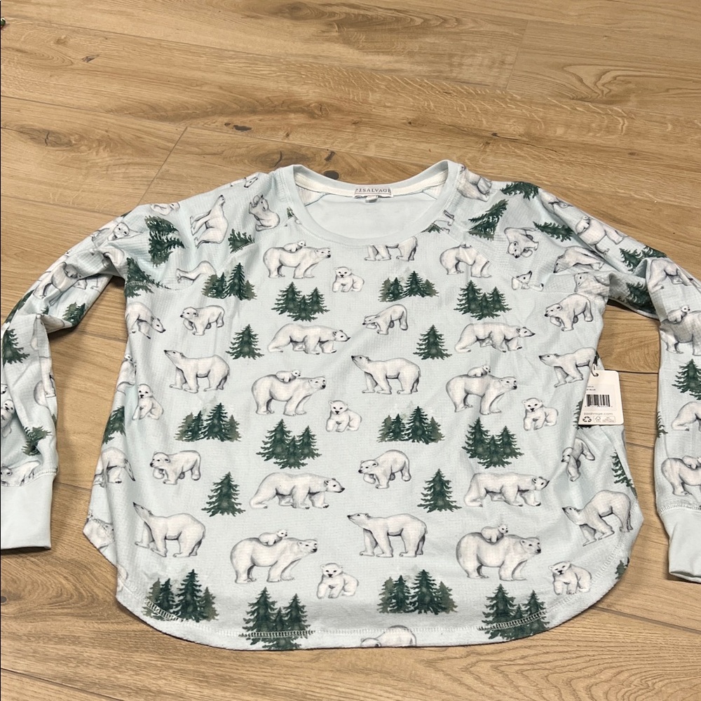 P.J. Salvage Polar Bear and Tree Pajama Top - Light Blue and Green